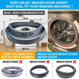 Upgraded MDS47123601/MDS47123602 Washer Door Gasket Boot Seal Bellow Diaphragm Compatible with LG/Kenmore Washer Rubber Boot Seal MDS64237202 MDS64237201 PS3535210 1529948 WM3250HWA WM3050CW WM2701HV