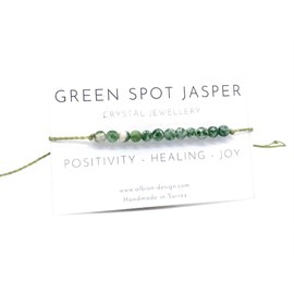 Albion Design - Crystal Anklet - Beaded Crystal Anklet - Dainty Crystal Anklet - Unisex Crystal Anklet - Gemstone Anklet (Green Spot Jasper)