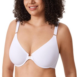 DELIMIRA Women's Inbarely Plus Front Closure Bras Racerback Full Coverage Plus Size Unlined Underwire Bra White 36D