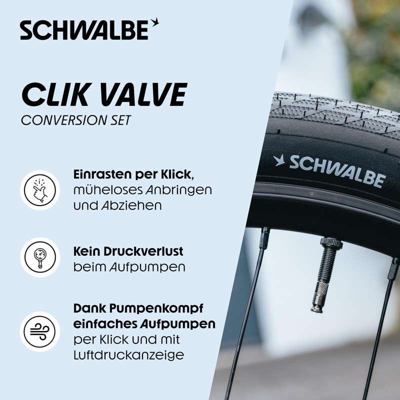 Schwalbe Clik Valve - Bicycle Valve Attachment - DV-SCV Conversion