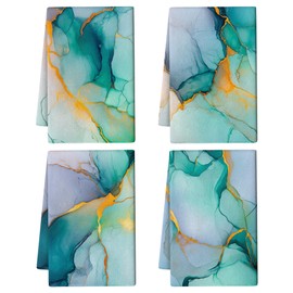 Pintukee Teal Gold Kitchen Towel Set of 4 Soft Absorbent Marble Texture Turquoise Decorative Hand Towels Abstract Modern Dish Towels for Kitchen Drying Farmhouse Home Decor 16"x24"