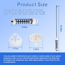 W10780048 Washer Suspension Rod Kit Replacement for Whirlpool Kenmore Admiral Maytag Washing Machine,Replaces ATW4675YQ1 WTW4800XQ4 WTW4800XQ1 Includes 4 Suspension Rods and Ball Cups