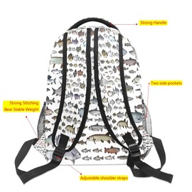 College Bookbag Fish School Bag Business Laptop Backpack Travel Hiking Daypack Large Diaper Bag for Adult Girls Boys