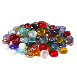 LiFschal 200G(0.45LB) Flat Glass Marbles,Mixed Colour Mini Glass Gems,Flat Bottom Marble Beads,Vase Fillers Beads Decorative Glass Pebbles for Fish Tank Home Decorative,60-70PCS(0.51"-0.71")
