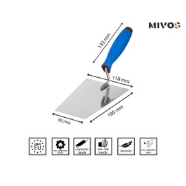Mivos Stainless Steel Trapezoidal Masonry Trowel 180 x 80 mm - Rustproof Trapezoidal Trowel 180 mm with Rubber Handle - Plastering Trowel for Masonry - Trapezoidal Cleaning Trowel Made in EU