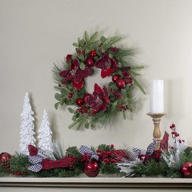 Northlight Magnolia and Red Berries Artificial Christmas Wreath - 22-Inch, Unlit