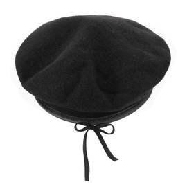 AYPOW Wool Berets, Mens Ladies Military Army Style Berets with Leather Trim - Adjustable, One Size Fits Most Black