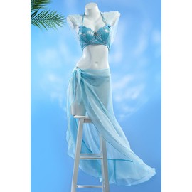 haikyuu Women Mermaid Bikini Set with Wrap Skirt Cosplay Two Piece Bathing Suit Fairy Style Party (US, Alpha, Small, Regular, Regular, Standard, Blue)