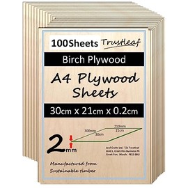 Trustleaf 2mm 12" x 24" (Approx) Birch Ply Sheets 300mm x 600mm (Pack of 1) - Birch Veneer with Poplar Core