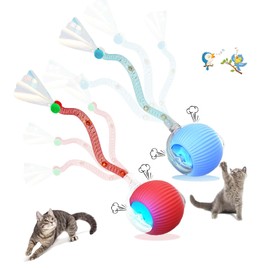 Fuijeuj 2 Pcs Interactive Cat Toys for Indoor Cats,Kitten Toys with Chirping & Motion Activate,Interactive Cat Toy for Bored Indoor Adult Cats,Red and Blue