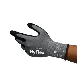 Ansell HyFlex 11-571 Cut Protection Gloves, Breathable Nitrile Coating, Highest Tear Resistance, Work Gloves for Men and Women, Washable, Grey, Size M (1 Pair)