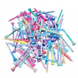 EWILLING Multiple Coloured Painted-on Designs Golf Tees Pack of 100,Natural Bamboo Colorful Golf Tees Size 2-3/4 inch and 1-1/2 inch Mixed Package (Coloured Pattern)