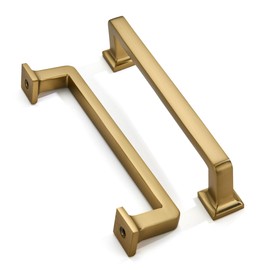 khtumeware 2 Pack Solid Brushed Brass Cabinet Pulls, 5 Inch(128mm) Hole Centers Gold Cabinet Handles Kitchen Hardware Straight Bar for Cabinets and Drawer Pulls