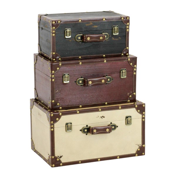 Aspire Torrance Wood Trunks (Set of 3) Accessories:Boxes & Trunks, Black/White/Red, 3 Count
