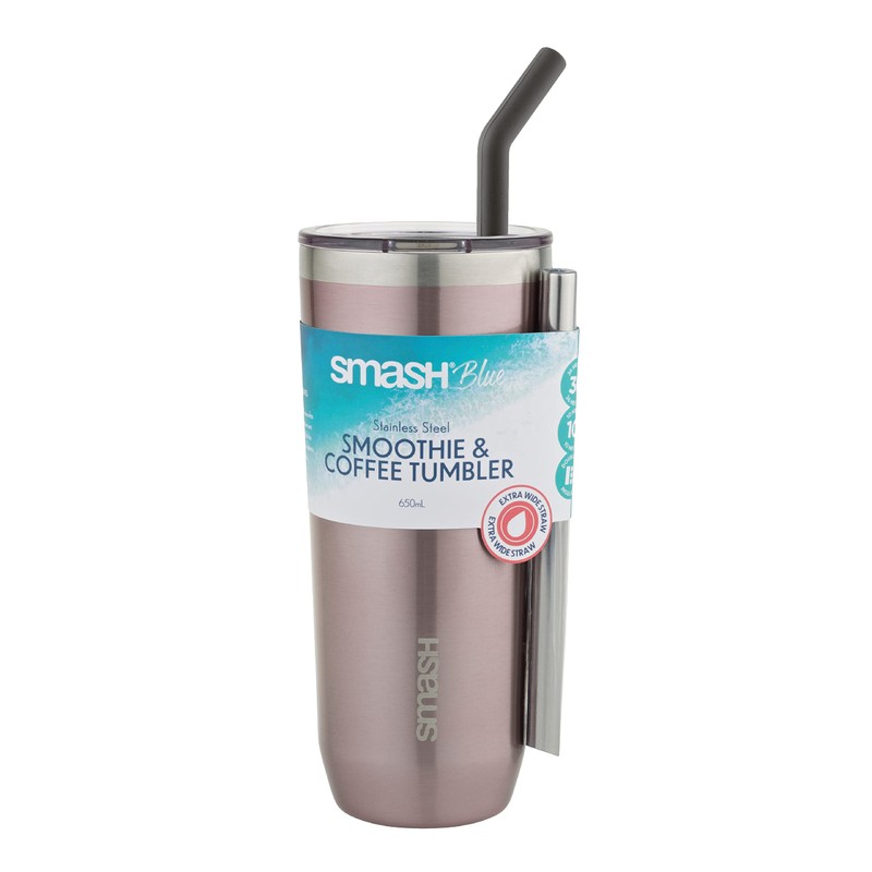 Smash Smoothie and Coffee Tumbler with Straw and lid, Blush,