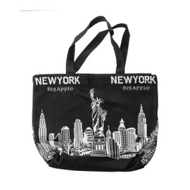 Artisan Owl Large Canvas Tote Bag – New York City Skyline Design – Reusable Shoulder Bag for Everyday Use 18 x 14 x 1 inches (Black)