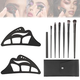 Dexspoeny 2PCS Silicone Eyeshadow Stencil with 1PC Eyeliner and Makeup Brushes Set, Reusable Eye Makeup Aid Tool, Eyeshadow Assistant for Beginners, Eyeshadow Guide Eyeshadow Shield for Women