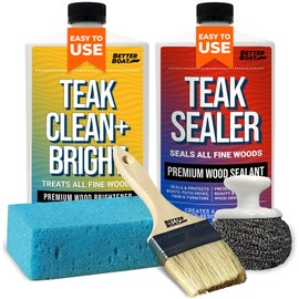 Better Boat Teak Cleaner and Sealer Kit, Includes Brightener, for Wood Restoration, Outdoor Furniture, Boats, Indoor Furniture, Shower Stools, Cleans, Restores, Seals Stains