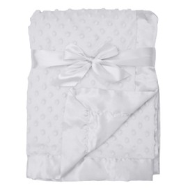 American Baby Company Heavenly Soft Chenille Minky Dot Receiving Blanket with Silky Satin Backing, White, 30" x 40", for Boys and Girls