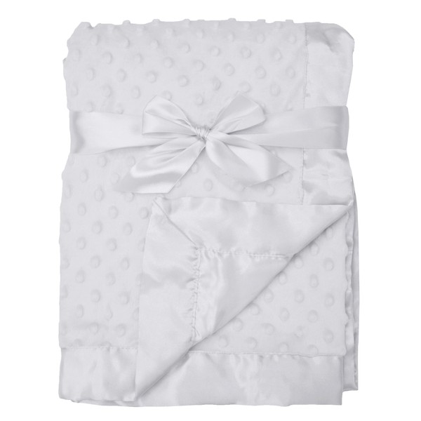 American Baby Company Heavenly Soft Chenille Minky Dot Receiving Blanket with Silky Satin Backing, White, 30" x 40", for Boys and Girls