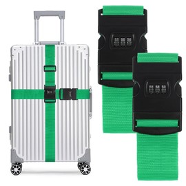 T Tersely 2-Pack T Tersely Luggage Straps with Combination Lock - Secure and Convenient Travel Accessories (Green)
