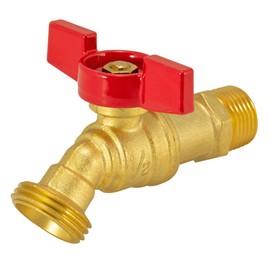 Eastman 1/2 Inch MIP Brass Male Hose Bibb, 3/4 Inch MHT Outlet, Quarter Turn Shut Off Valve, 48600