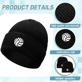 Silicherry 12 Pcs Volleyball Team Gifts Winter Beanie Embroidered Hats for Men Women Gifts Volleyball Theme Party Sports Team Club Supplies Black