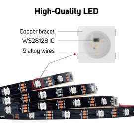 BTF-LIGHTING WS2812E ECO RGB Alloy Wires 5050SMD Individual Addressable 16.4FT 30Pixels/m 150Pixels Flexible Black PCB Full Color LED Pixel Strip Dream Color IP30 Non-Waterproof DIY Projects Only DC5V