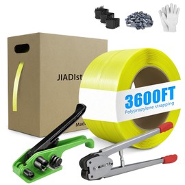 JIADIstrap Heavy Duty Banding Strapping kit Contain 1/2" x3600' Polypropylene Packaging Straps & 300 Metal Seals 100 Plastic Edge Protectors Tensioner with Cutter Sealer Tool Glove