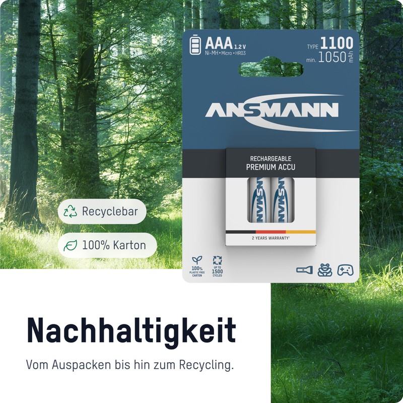 Ansmann AAA Rechargeable Batteries 1100mAh high-Capacity high-Rate Rechargeable NiMH AAA