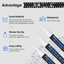 Hsypti Pack of 3 Car Tyre Pen, White, High Capacity Tyre Pen, Waterproof Car Tyre Marker, Tyre Paint Pens for Car, Motorcycle Tyres