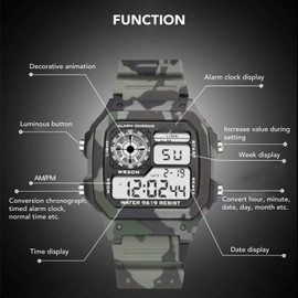 VGEBY Digital Watch, Multifunction Outdoor Sports Watch, Fashion Square Luminous Waterproof Chronograph Watch for Men and Women