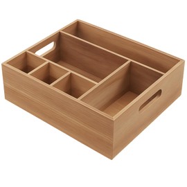 Wooden Cutlery Holder for Dining Table, Multiple Compartments Organizer Box, Ideal for Parties, Picnic, and Home Use, Features Handles for Easy Movement, 28x26.7x9.5 cm/11x10.5x3.7 in
