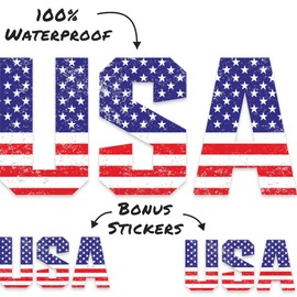 Stickios American Flag Decal - Distressed Patriotic Vinyl Bumper Sticker for Cars, Trucks & Vehicle Windows - Made in USA - USA Flag Letters (5.75x2.7 inches)