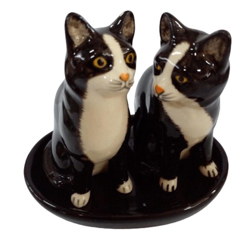 Ceramic Salt and Pepper Shaker Set with Cat Motif (Black
