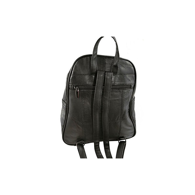 Ladies Soft Real Leather Backpack Rucksack Bag- Triple Zipped (Black)