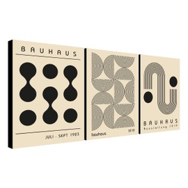 Bauhaus Wall Decor Abstract Wall Art Modern Prints Set of 3 Prints Wrapped Framed Canvas Pictures Various Sizes (A2 61cm x 41cm)