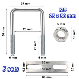 duoyif U Bolt M6 25 x 50 mm Pack of 5 U Bolts Square, U-Bolt M6 U Shackle, U Screws M6 Stainless Steel with Nut Frame Plate, U Bolt for Pipe Fixing Car Towing (M6 25 mm x 50 mm)