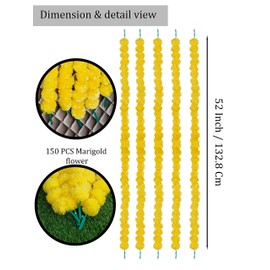 Shah Crafts. Artificial Marigold Garland Flower Toran Yellow Phool Mala 5 Feet Each For Home Temple Decoration Diwali Pooja Indian Wedding, Outdoor Indoor Fake Flowers (Pack of 20)