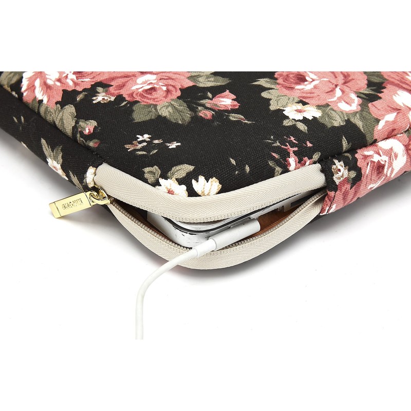 kayond Water-Resistant Canvas 13.3 Inch Laptop Sleeve-Black C Rose