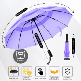 Trenovo Windproof Trave Inverted Umbrella, Reverse Compact Umbrellas for Rain, Portable Large Folding Sun UV Automatic Upside Down Umbrella for Car Backpack (Purple)