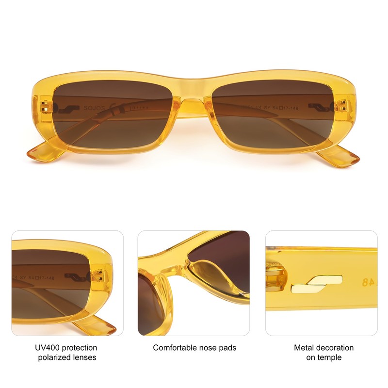 SOJOS Retro Rectangular Polarised Sunglasses Women's Slim Square UV400 Sunglasses
