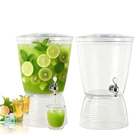 2 Pack Food Grade Beverage Dispenser with Spigot, 2.7 Gallon Leak-Proof Drink Dispenser for Countertop, Detachable Base & Lid for Easy Cleaning, Unbreakable Pitcher for Party, Wedding