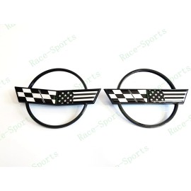 AUTO 2PC Black Front Nose Rear Gas Lid Cross US Flags Emblem 1984-1996 C4 Corvette