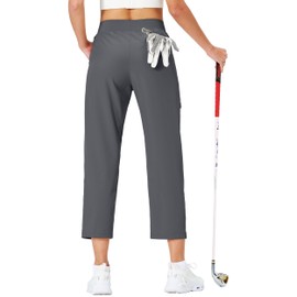 Ksmien Women's Golf Pants Lightweight High Waisted 7/8 Ankle Pant with 4 Pockets for Athletic Lounge Travel Work Dark Grey