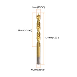 HARFINGTON 2pcs Brad Point Drill Bit 9mm(23/64") Dia Straight Round Shank Drill Metric Brad Point Spiral Twist Drill Bits for Carpenter Woodworking Plastic Rubber, Golden