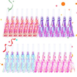 24 Pcsc Party Blowers with Tassels, 4 Colors Noise Makers, Glitter Party Whistles, Parties Horns for Birthday Celebrations, Graduation, Themed Birthday Parties and Sporting Events