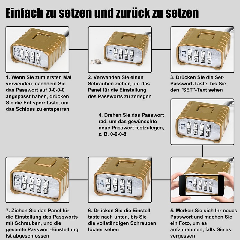 Heavy Combination Lock, Diyife 52 mm 4-Digit Combination Lock with