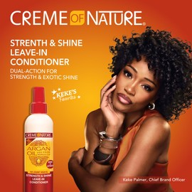 Creme of Nature Strength & Shine Leave-In Conditioner, Dual-Action Moisture & Protection with 100% Organic Argan Oil, Curly Hair Care Gift, 8.45 fl oz
