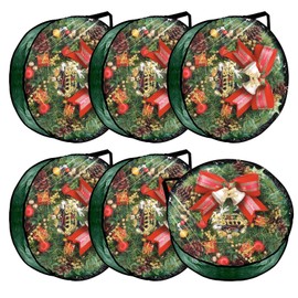 6 PCS Clear Wreath Storage Bag, 24x8 Inch Christmas Wreath Storage Container, PVC+PE Wreath Protector with Handle for Xmas Holiday Seasonal Wreath Garland (Green)